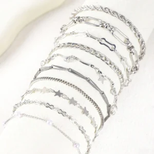 10 pièces élégant cuivre strass et fausse perle étoile bracelet à breloques ensemble pour les femmes