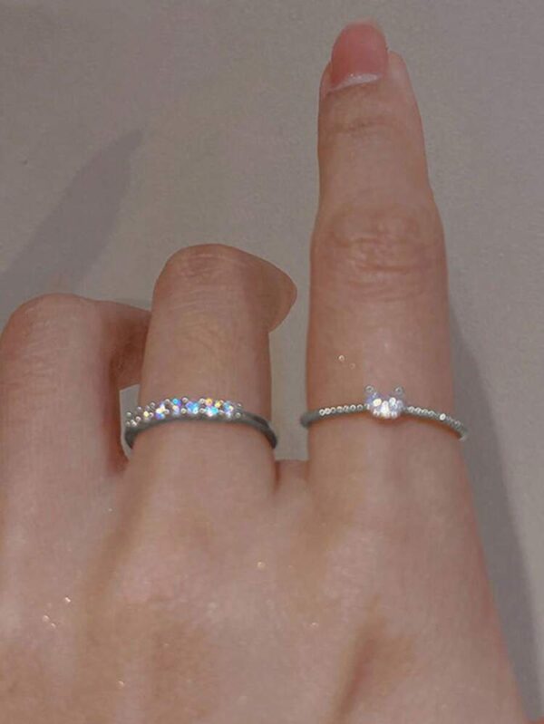 Bague scintillante en strass pour femmes, 2 pièces, mode simple – Image 6
