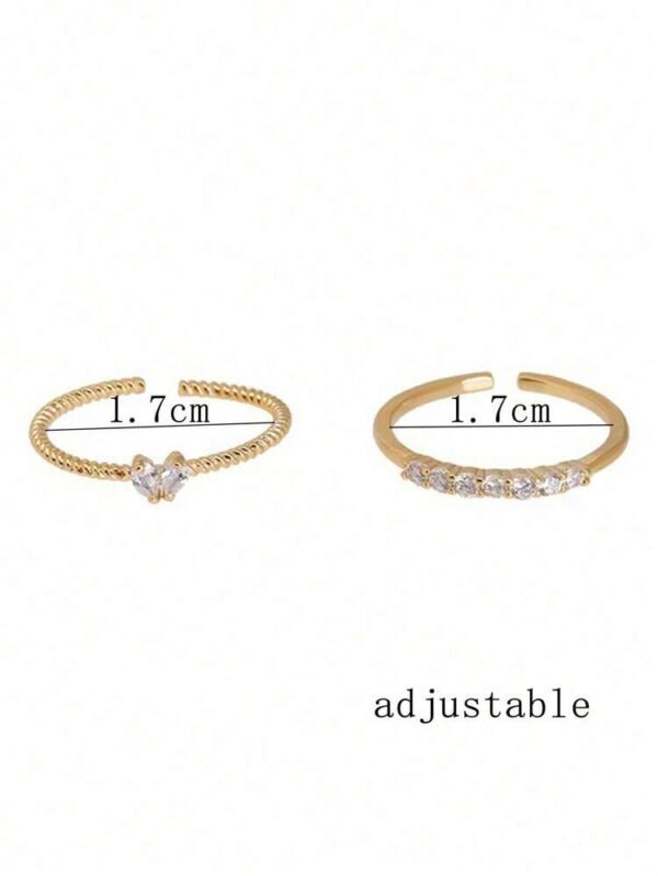 Bague scintillante en strass pour femmes, 2 pièces, mode simple – Image 2