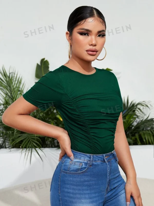 SHEIN SXY t-shirt uni froncé devant – Image 7