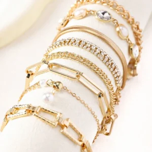 10 pièces élégant cuivre strass et fausse perle étoile bracelet à breloques ensemble pour les femmes