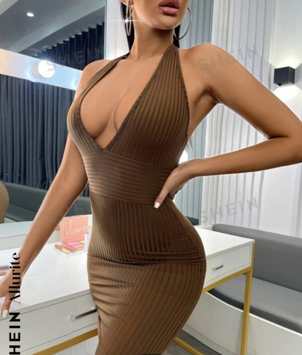 Robe d'Été EFJONE pour Femmes 2023 – Robe Mini Sans Manches, Taille Haute, Côtelée, Tricotée, Dos Nu, Col Halter, Coupe Moulante