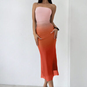 Aloruh Robe moulante bandeau orange avec impression de maille ombré, style américain