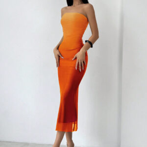 Aloruh Robe moulante bandeau orange avec impression de maille ombré, style américain