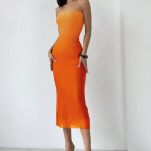 Aloruh Robe moulante bandeau orange avec impression de maille ombré, style américain