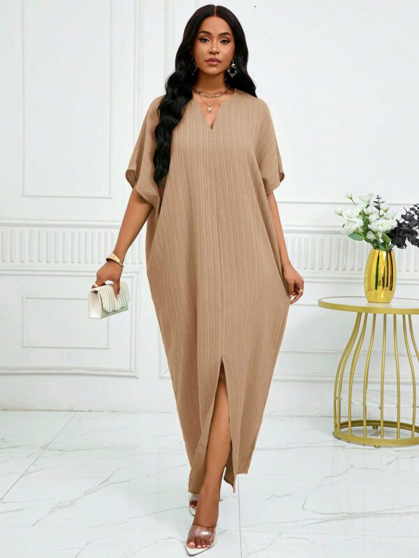 SHEIN Lady Robe simple à manches chauve-souris échancrées et ourlet fendu pour l'automne et l'été – Image 10