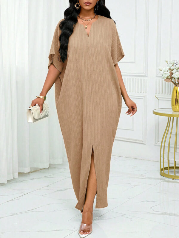 SHEIN Lady Robe simple à manches chauve-souris échancrées et ourlet fendu pour l'automne et l'été – Image 12