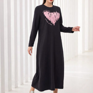 SHEIN Mulvari Robe Longue Ample À Manches Longues Avec Imprimé Coeur