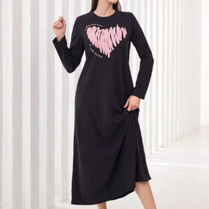 SHEIN Mulvari Robe Longue Ample À Manches Longues Avec Imprimé Coeur