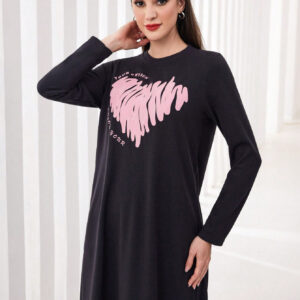 SHEIN Mulvari Robe Longue Ample À Manches Longues Avec Imprimé Coeur