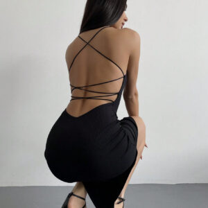 Aloruh Robe Midi Simple Et Sexy Pour Femmes Dos Nu Avec Fente Latérale Et Bretelles