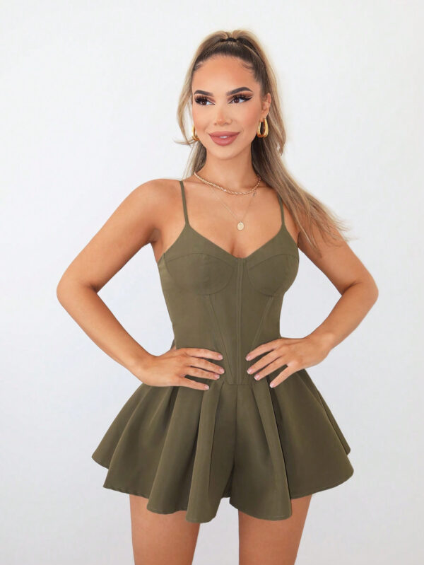 SHEIN SXY Combinaison de ballet vert pour femme avec tasse de bretelle et pantalon large à jambe large et lâche – Image 12