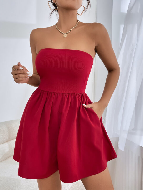SHEIN Essnce Combinaison courte bustier de couleur unie avec poches, été – Image 3