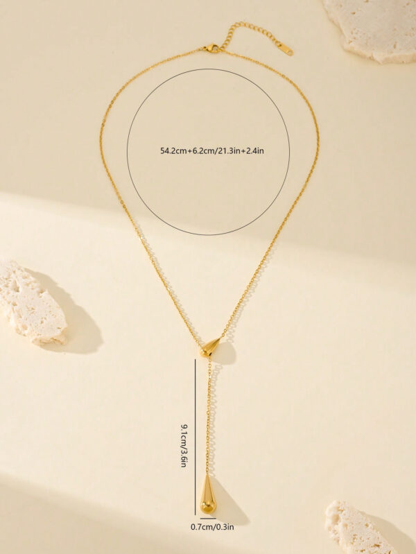 1 pièce Collier de pendentif en forme de goutte d'eau de luxe à la mode plaqué or 18 carats pour femmes, bijoux en acier inoxydable à longueur réglable, cadeau d'anniversaire – Image 5