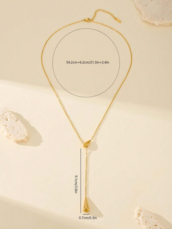 1 pièce Collier de pendentif en forme de goutte d'eau de luxe à la mode plaqué or 18 carats pour femmes, bijoux en acier inoxydable à longueur réglable, cadeau d'anniversaire – Image 8