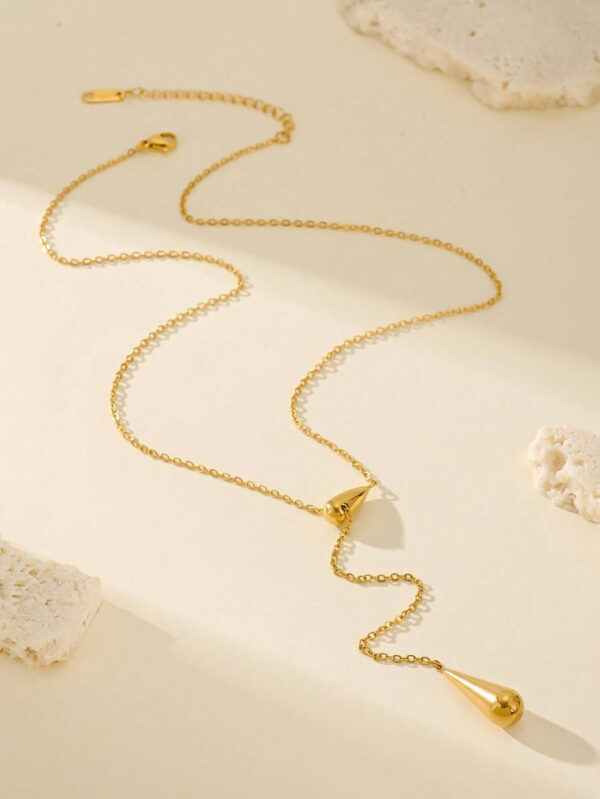 1 pièce Collier de pendentif en forme de goutte d'eau de luxe à la mode plaqué or 18 carats pour femmes, bijoux en acier inoxydable à longueur réglable, cadeau d'anniversaire – Image 9