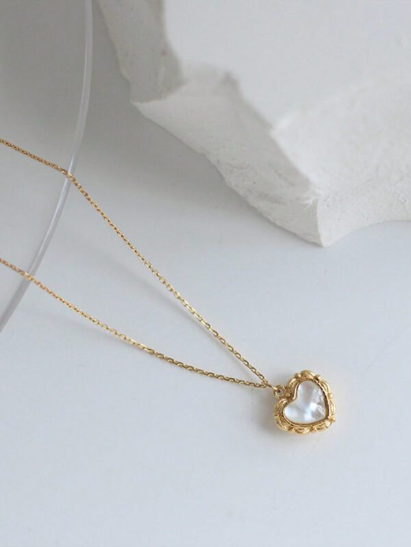 1 pièce Collier de Ras-du-cou en acier inoxydable avec coquillage Lolita en forme de cœur et motif vintage 'Pure Heart' pour femmes, adapté pour un port quotidien et comme cadeau. – Image 16