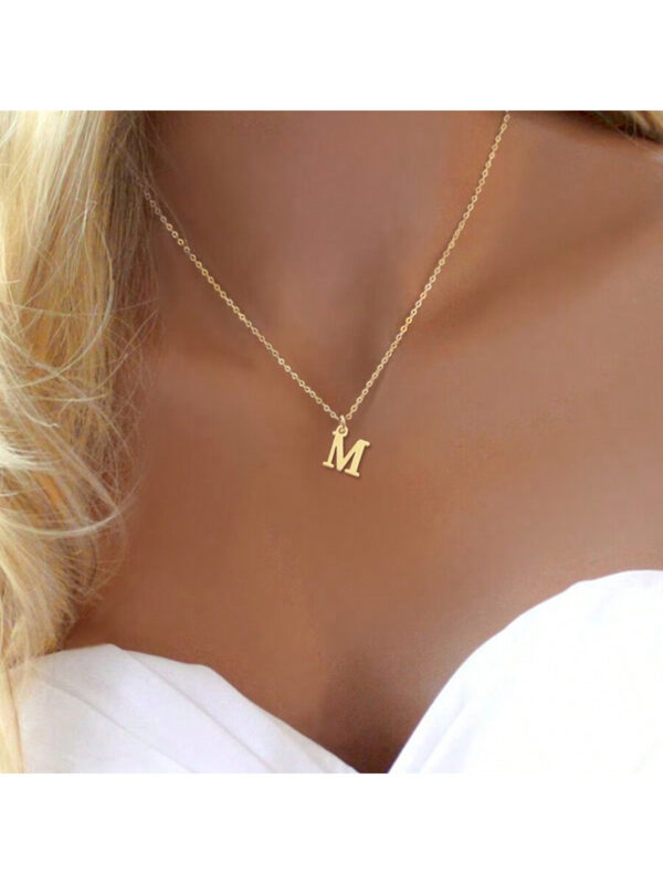 1 pièce Collier À Chaîne À Pendentif Classique Branché Argent Couleur initial Pour Femme – Image 2