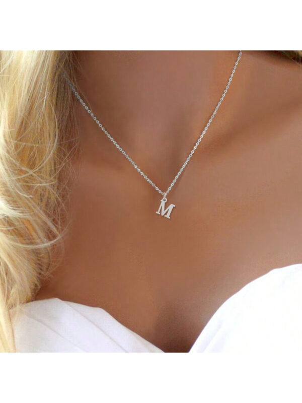 1 pièce Collier À Chaîne À Pendentif Classique Branché Argent Couleur initial Pour Femme – Image 3