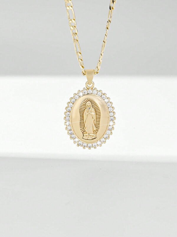 1 pièce Collier pendentif de Vierge Marie en cuivre de style européen incrusté de zircone, plaqué or 14 carats, convient comme cadeau pour les mères/couples/meilleurs amis, à porter au quotidien, aux festivals et pour la prière – Image 3