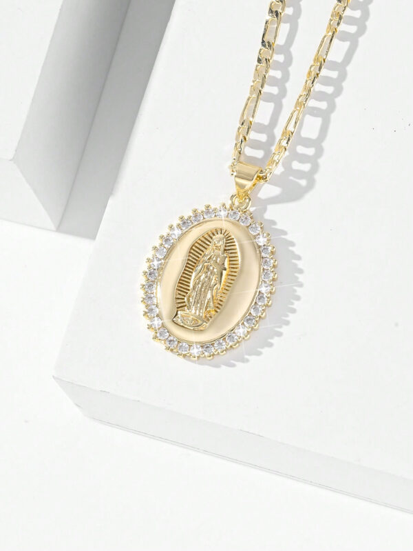 1 pièce Collier pendentif de Vierge Marie en cuivre de style européen incrusté de zircone, plaqué or 14 carats, convient comme cadeau pour les mères/couples/meilleurs amis, à porter au quotidien, aux festivals et pour la prière – Image 10