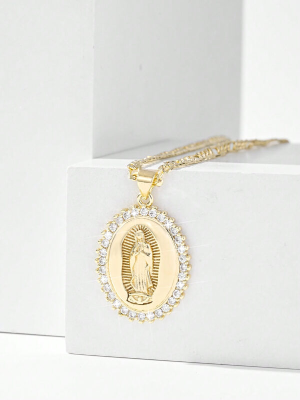 1 pièce Collier pendentif de Vierge Marie en cuivre de style européen incrusté de zircone, plaqué or 14 carats, convient comme cadeau pour les mères/couples/meilleurs amis, à porter au quotidien, aux festivals et pour la prière – Image 11