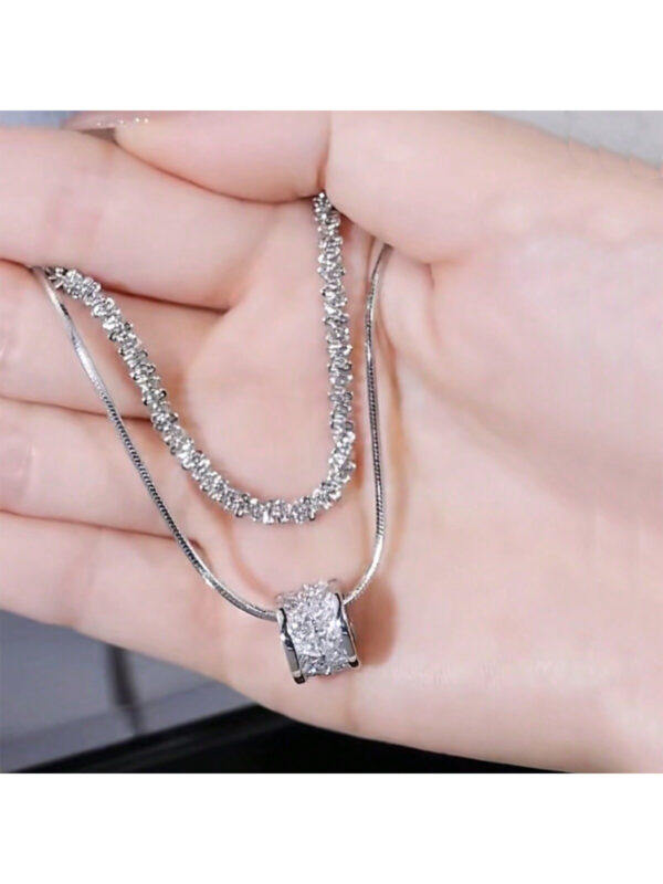 1 Pièce Petit Cubic Zirconia À La Taille, Double Couche, Collier De Perles De Méditation En Acier De Titane, Idéal Pour Le Port Quotidien Des Femmes, Chaîne De Pull, Automne Et Hiver – Image 6