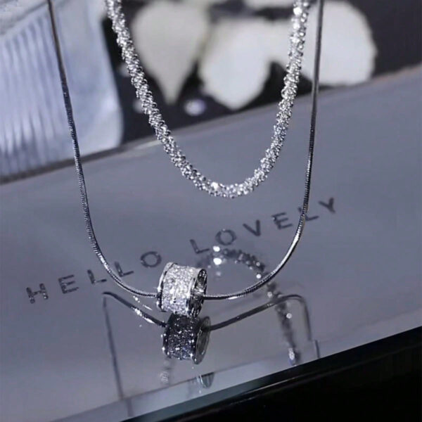 1 Pièce Petit Cubic Zirconia À La Taille, Double Couche, Collier De Perles De Méditation En Acier De Titane, Idéal Pour Le Port Quotidien Des Femmes, Chaîne De Pull, Automne Et Hiver – Image 13