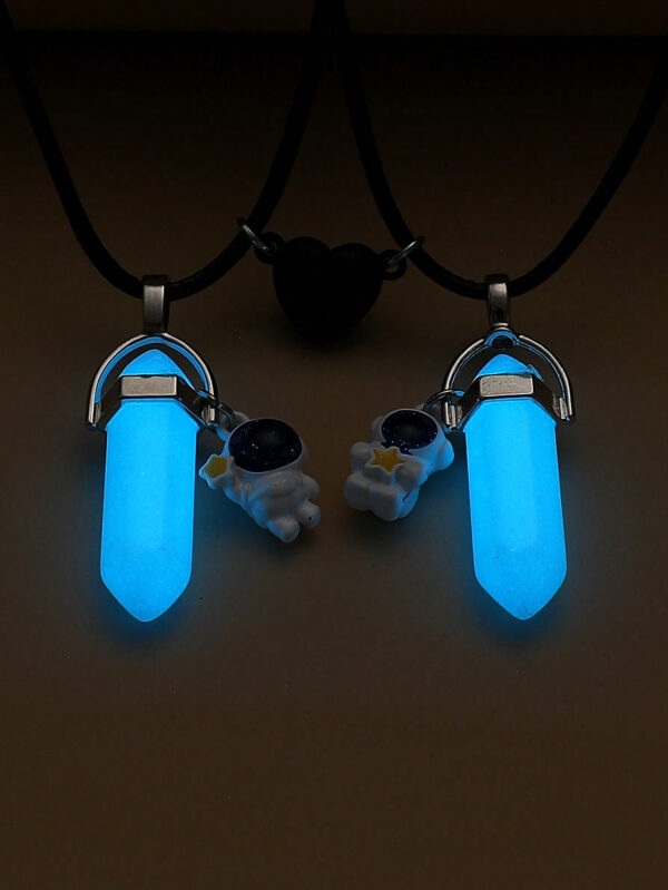 2 Pièces Collier En Forme De Cœur De Colonne Hexagonale D'astronaute De Nuit Pour Couples/amoureux/amis, Cadeaux De Noël/accessoires De Mode – Image 4