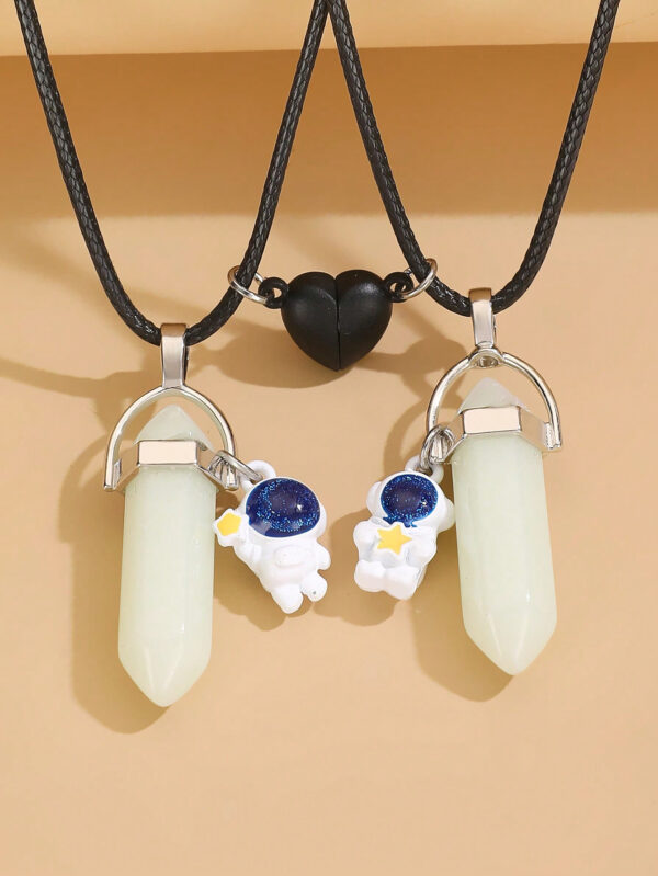2 Pièces Collier En Forme De Cœur De Colonne Hexagonale D'astronaute De Nuit Pour Couples/amoureux/amis, Cadeaux De Noël/accessoires De Mode – Image 5