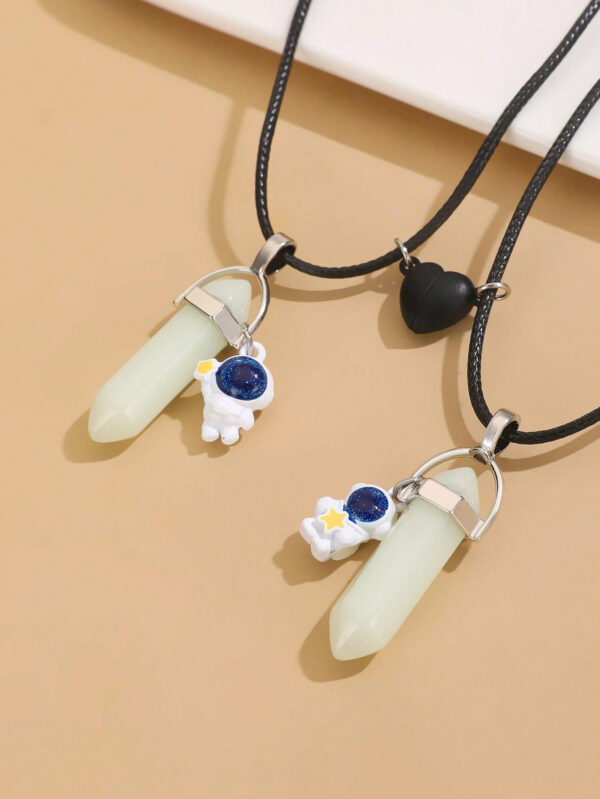 2 Pièces Collier En Forme De Cœur De Colonne Hexagonale D'astronaute De Nuit Pour Couples/amoureux/amis, Cadeaux De Noël/accessoires De Mode – Image 6