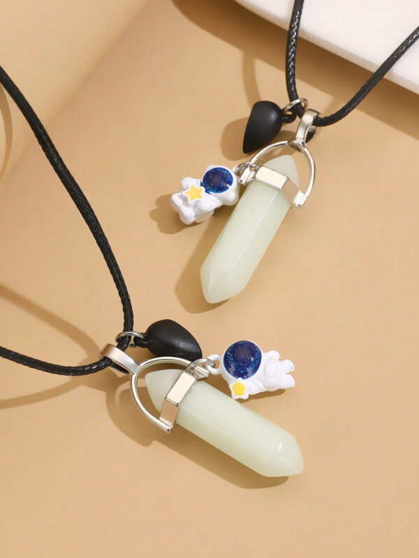 2 Pièces Collier En Forme De Cœur De Colonne Hexagonale D'astronaute De Nuit Pour Couples/amoureux/amis, Cadeaux De Noël/accessoires De Mode – Image 7