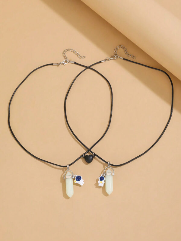 2 Pièces Collier En Forme De Cœur De Colonne Hexagonale D'astronaute De Nuit Pour Couples/amoureux/amis, Cadeaux De Noël/accessoires De Mode – Image 8