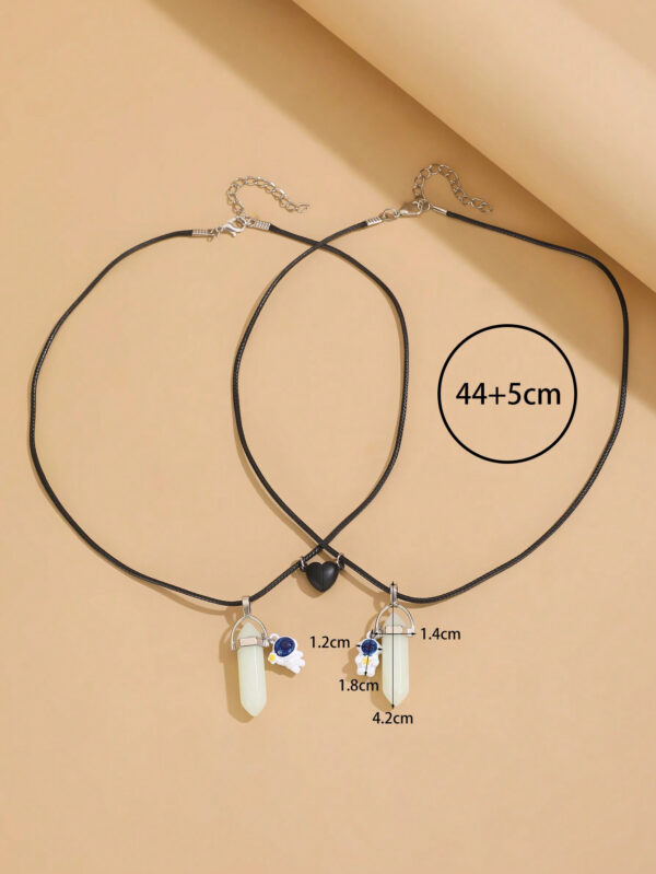 2 Pièces Collier En Forme De Cœur De Colonne Hexagonale D'astronaute De Nuit Pour Couples/amoureux/amis, Cadeaux De Noël/accessoires De Mode – Image 9