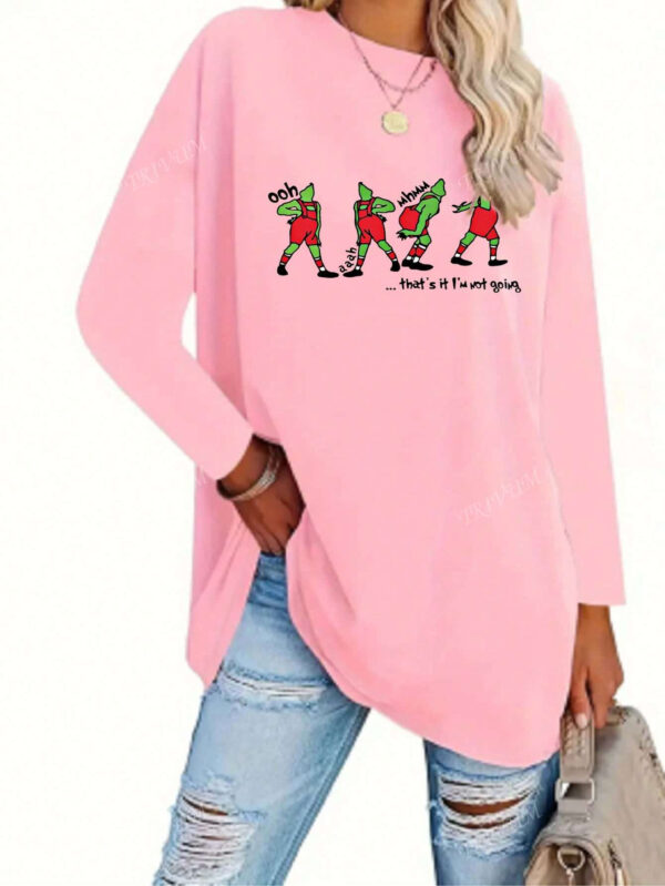Top long à manches longues, col rond, épaules obliques, avec imprimé drôle et intéressant sur la personnalité et la posture, vêtements pour femmes