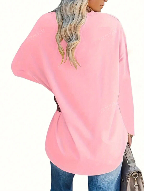 Top long à manches longues, col rond, épaules obliques, avec imprimé drôle et intéressant sur la personnalité et la posture, vêtements pour femmes – Image 6
