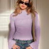 SHEIN Essnce T-shirt manche longue ajusté avec volants de couleur unie, printemps et été