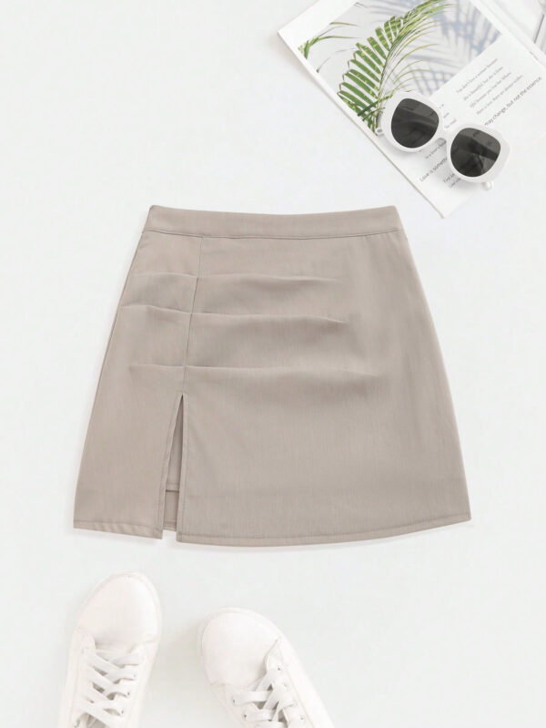 SHEIN Sweetro Jupe mini fendue et évasée taille haute, design américain