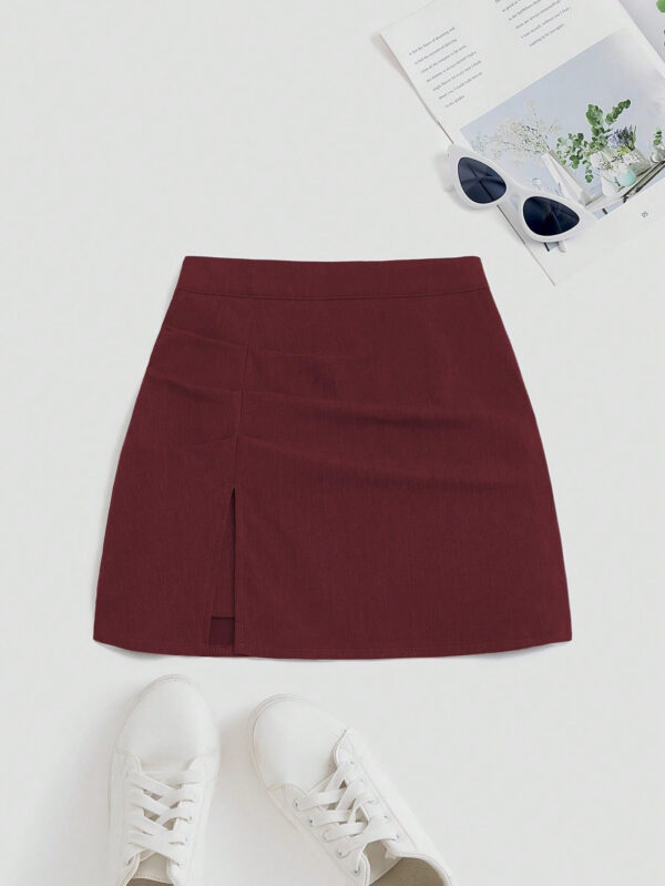 SHEIN Sweetro Jupe mini fendue et évasée taille haute, design américain – Image 5