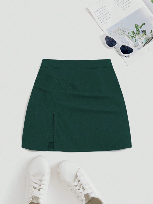 SHEIN Sweetro Jupe mini fendue et évasée taille haute, design américain – Image 6