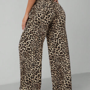 SHEIN PETITE Pantalon large pour femme à imprimé léopard