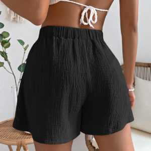 SHEIN VCAY Shorts D'été À La Taille Nouée En Noir Uni