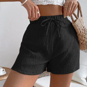 SHEIN VCAY Shorts D'été À La Taille Nouée En Noir Uni