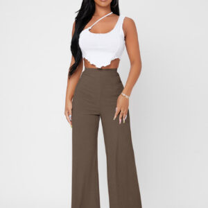 SHEIN PETITE Pantalon ample unicolore côtelé