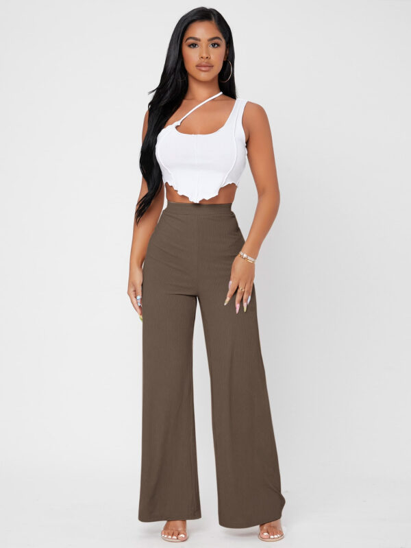 SHEIN PETITE Pantalon ample unicolore côtelé – Image 7