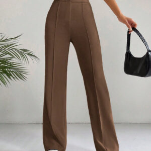 SHEIN EZwear Pantalon droit à taille haute avec détail de couture abricot classique