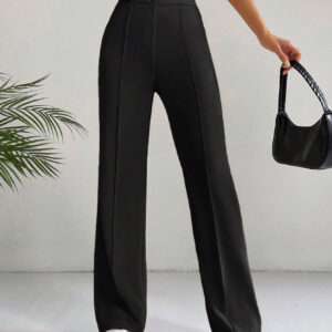 SHEIN EZwear Pantalon droit à taille haute avec détail de couture abricot classique