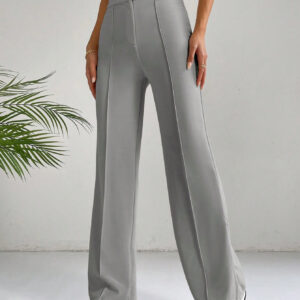 SHEIN EZwear Pantalon droit à taille haute avec détail de couture abricot classique