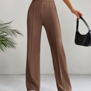 SHEIN EZwear Pantalon droit à taille haute avec détail de couture abricot classique