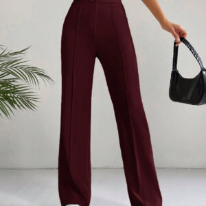 SHEIN EZwear Pantalon droit à taille haute avec détail de couture abricot classique